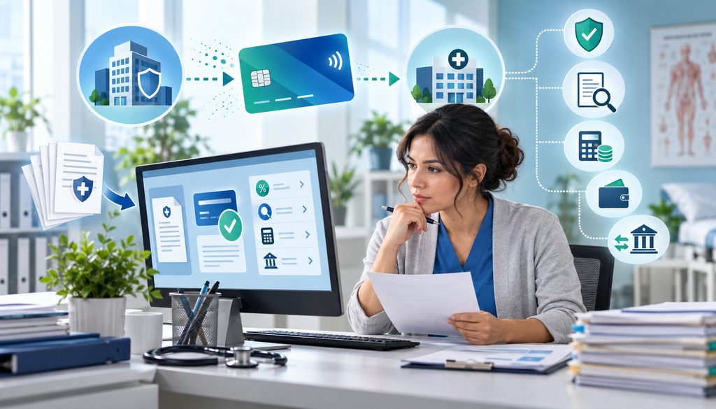 Healthcare provider reviewing virtual credit card insurance payment